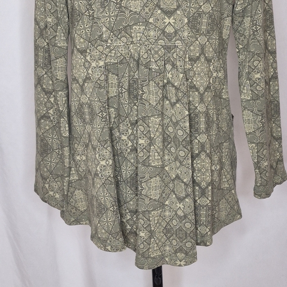 Soft Surroundings Green Patterned Ruched Neck Peplum Waist Zip Jacket - Size M - Picture 7 of 11
